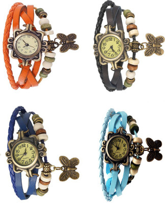 

Kissu Vintage Rakhi Combo of 4 Orange, Blue, Black And Sky Blue Watch - For Women