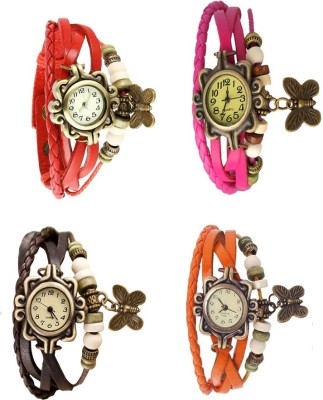 NS18 Vintage Butterfly Rakhi Combo of 4 Red, Brown, Pink And Orange Analog Watch  - For Women   Watches  (NS18)