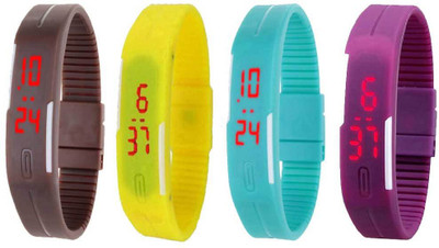 

NS18 Silicone Led Magnet Band Watch Combo of 4 Brown, Yellow, Sky Blue And Purple Watch - For Couple