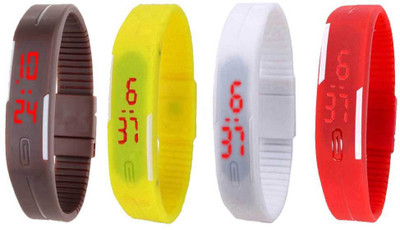 View NS18 Silicone Led Magnet Band Watch Combo of 4 Brown, Yellow, White And Red Digital Watch  - For Couple Wrist Watches Price Online(NS18)