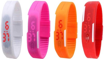 NS18 Silicone Led Magnet Band Watch Combo of 4 White, Pink, Orange And Red Digital Watch  - For Couple   Watches  (NS18)