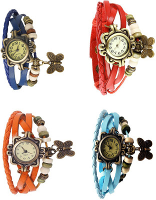

NS18 Vintage Butterfly Rakhi Combo of 4 Blue, Orange, Red And Sky Blue Watch - For Women