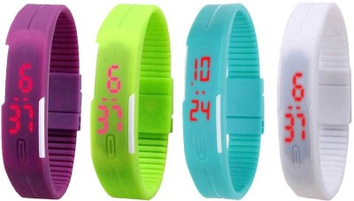 NS18 Silicone Led Magnet Band Combo of 4 Purple, Green, Sky Blue And White Digital Watch  - For Boys & Girls   Watches  (NS18)