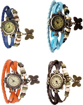 NS18 Vintage Butterfly Rakhi Combo of 4 Blue, Orange, Sky Blue And Brown Analog Watch  - For Women   Watches  (NS18)