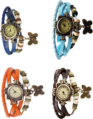 

NS18 Vintage Butterfly Rakhi Combo of 4 Blue, Orange, Sky Blue And Brown Watch - For Women