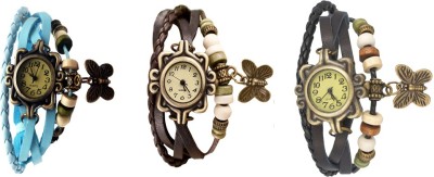 NS18 Vintage Butterfly Rakhi Watch Combo of 3 Sky Blue, Brown And Black Analog Watch  - For Women   Watches  (NS18)