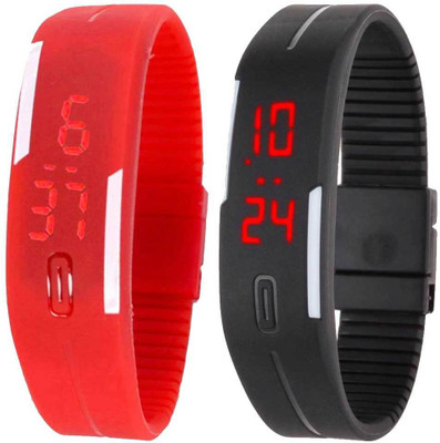 

Kissu Led Band Watch Combo of 2 Red And Black Watch - For Couple