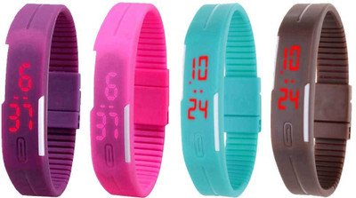 

NS18 Silicone Led Magnet Band Combo of 4 Purple, Pink, Sky Blue And Brown Watch - For Boys & Girls