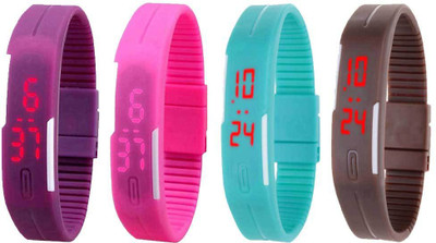 NS18 Silicone Led Magnet Band Combo of 4 Purple, Pink, Sky Blue And Brown Digital Watch  - For Boys & Girls   Watches  (NS18)