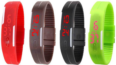 

Kissu Led Magnet Band Combo of 4 Red, Brown, Black And Green Watch - For Men & Women