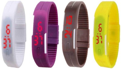 NS18 Silicone Led Magnet Band Combo of 4 White, Purple, Brown And Yellow Digital Watch  - For Boys & Girls   Watches  (NS18)