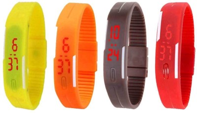NS18 Silicone Led Magnet Band Watch Combo of 4 Yellow, Orange, Brown And Red Digital Watch  - For Couple   Watches  (NS18)