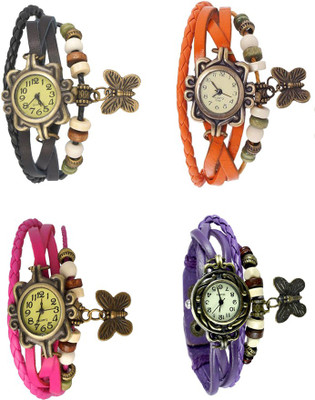 

NS18 Vintage Butterfly Rakhi Combo of 4 Black, Pink, Orange And Purple Watch - For Women