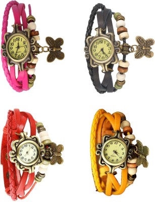 NS18 Vintage Butterfly Rakhi Combo of 4 Pink, Red, Black And Yellow Analog Watch  - For Women   Watches  (NS18)
