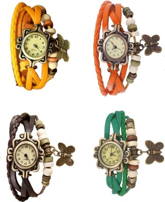 NS18 Vintage Butterfly Rakhi Combo of 4 Yellow, Brown, Orange And Green Analog Watch  - For Women   Watches  (NS18)