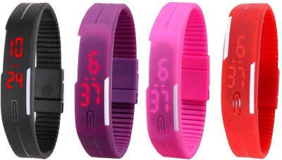 NS18 Silicone Led Magnet Band Watch Combo of 4 Black, Purple, Pink And Red Digital Watch  - For Couple   Watches  (NS18)