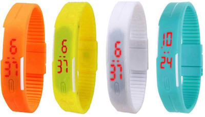 

NS18 Silicone Led Magnet Band Watch Combo of 4 Orange, Yellow, White And Sky Blue Watch - For Couple