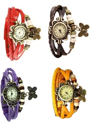NS18 Vintage Butterfly Rakhi Combo of 4 Red, Purple, Brown And Yellow Analog Watch  - For Women   Watches  (NS18)