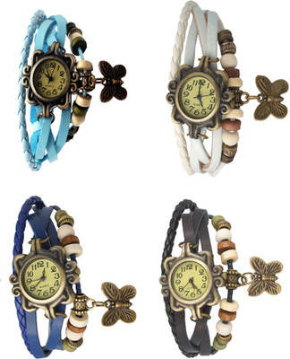 

NS18 Vintage Butterfly Rakhi Combo of 4 Sky Blue, Blue, White And Black Watch - For Women