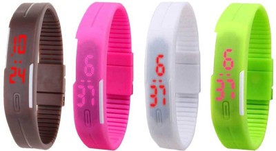 NS18 Silicone Led Magnet Band Combo of 4 Brown, Pink, White And Green Digital Watch  - For Boys & Girls   Watches  (NS18)