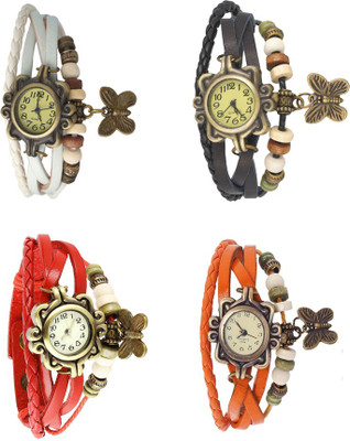 

Kissu Vintage Rakhi Combo of 4 White, Red, Black And Orange Watch - For Women