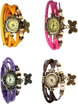 NS18 Vintage Butterfly Rakhi Combo of 4 Yellow, Purple, Pink And Brown Analog Watch  - For Women   Watches  (NS18)