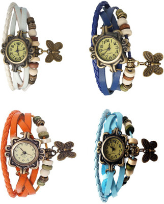 

Kissu Vintage Rakhi Combo of 4 White, Orange, Blue And Sky Blue Watch - For Women