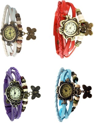 NS18 Vintage Butterfly Rakhi Combo of 4 White, Purple, Red And Sky Blue Analog Watch  - For Women   Watches  (NS18)