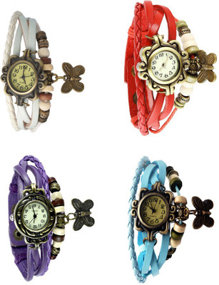 

NS18 Vintage Butterfly Rakhi Combo of 4 White, Purple, Red And Sky Blue Watch - For Women
