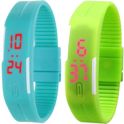 NS18 Silicone Led Magnet Band Set of 2 Sky Blue And Green Digital Watch  - For Boys & Girls   Watches  (NS18)