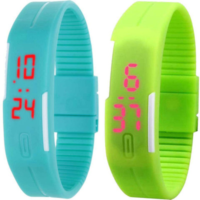 NS18 Silicone Led Magnet Band Set of 2 Sky Blue And Green Digital Watch  - For Boys & Girls   Watches  (NS18)