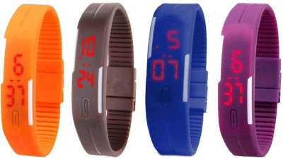 NS18 Silicone Led Magnet Band Watch Combo of 4 Orange, Brown, Blue And Purple Digital Watch  - For Couple   Watches  (NS18)