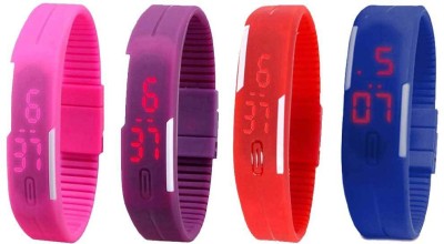 NS18 Silicone Led Magnet Band Combo of 4 Pink, Purple, Red And Blue Digital Watch  - For Boys & Girls   Watches  (NS18)