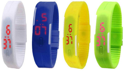 View NS18 Silicone Led Magnet Band Combo of 4 White, Blue, Yellow And Green Watch  - For Boys & Girls Wrist Watches Price Online(NS18)