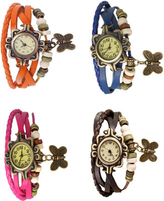 

Kissu Vintage Rakhi Combo of 4 Orange, Pink, Blue And Brown Watch - For Women