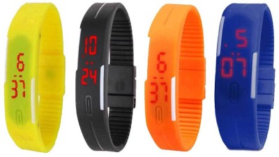 NS18 Silicone Led Magnet Band Combo of 4 Yellow, Black, Orange And Blue Digital Watch  - For Boys & Girls   Watches  (NS18)