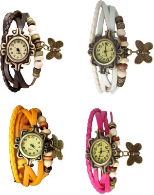 NS18 Vintage Butterfly Rakhi Combo of 4 Brown, Yellow, White And Pink Analog Watch  - For Women   Watches  (NS18)