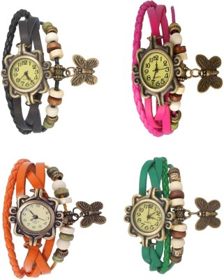 NS18 Vintage Butterfly Rakhi Combo of 4 Black, Orange, Pink And Green Analog Watch  - For Women   Watches  (NS18)