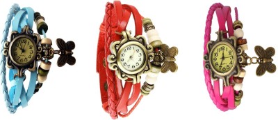 NS18 Vintage Butterfly Rakhi Watch Combo of 3 Sky Blue, Red And Pink Analog Watch  - For Women   Watches  (NS18)