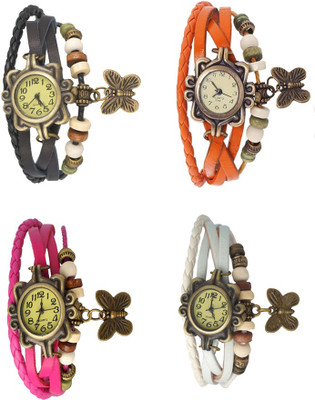 

Kissu Vintage Rakhi Combo of 4 Black, Pink, Orange And White Watch - For Women