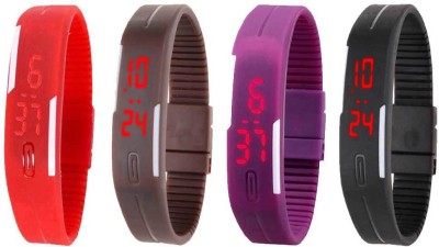 NS18 Silicone Led Magnet Band Combo of 4 Red, Brown, Purple And Black Digital Watch  - For Boys & Girls   Watches  (NS18)