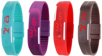 NS18 Silicone Led Magnet Band Combo of 4 Sky Blue, Purple, Red And Brown Digital Watch  - For Boys & Girls   Watches  (NS18)