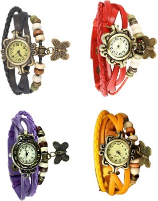 NS18 Vintage Butterfly Rakhi Combo of 4 Black, Purple, Red And Yellow Analog Watch  - For Women   Watches  (NS18)
