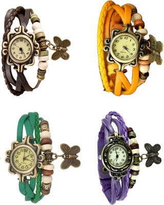 NS18 Vintage Butterfly Rakhi Combo of 4 Brown, Green, Yellow And Purple Analog Watch  - For Women   Watches  (NS18)