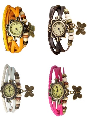 NS18 Vintage Butterfly Rakhi Combo of 4 Yellow, White, Brown And Pink Analog Watch  - For Women   Watches  (NS18)