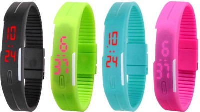 NS18 Silicone Led Magnet Band Watch Combo of 4 Black, Green, Sky Blue And Pink Digital Watch  - For Couple   Watches  (NS18)