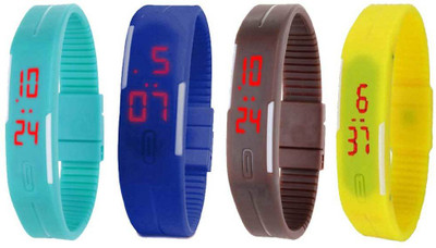 

NS18 Silicone Led Magnet Band Combo of 4 Sky Blue, Blue, Brown And Yellow Watch - For Boys & Girls