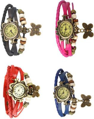 

Kissu Vintage Rakhi Combo of 4 Black, Red, Pink And Blue Watch - For Women