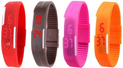 NS18 Silicone Led Magnet Band Combo of 4 Red, Brown, Pink And Orange Digital Watch  - For Boys & Girls   Watches  (NS18)