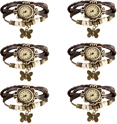 

Kissu Vintage Rakhi Combo of 6 Brown Watch - For Women